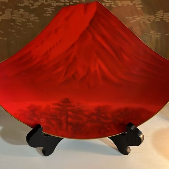 Rare Noritake Hand Painted MT Fuji Red & Gold 1960-80 Nissan Dealer Gift - Picture 3 of 9